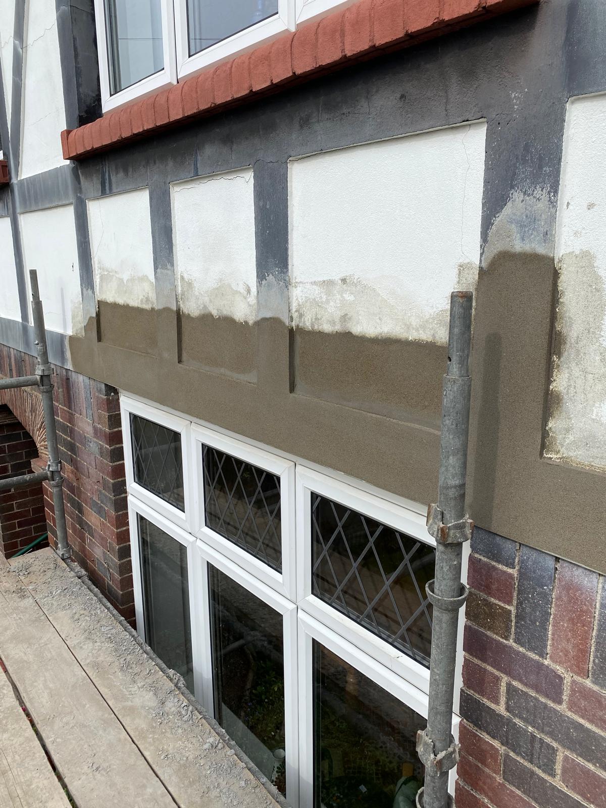 Exterior render repair in progress